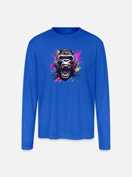 Neon Splash Gorilla Roar - Men's Moisture Wicking Performance Long Sleeve T-Shirt - royal blue