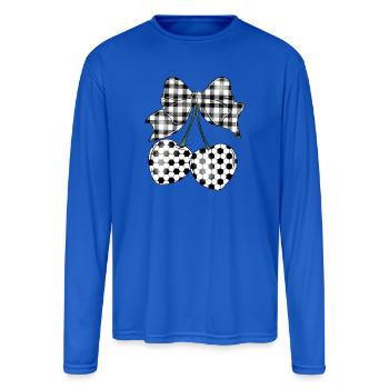 Checkered Cherry Bow Print - Men's Moisture Wicking Performance Long Sleeve T-Shirt - royal blue - Front