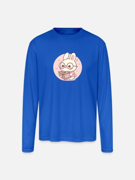 Overthinking Queen Bunny Reading - Men's Moisture Wicking Performance Long Sleeve T-Shirt - royal blue