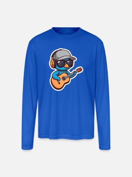 Cute Peacock Guitar Mascot Sticker - Men's Moisture Wicking Performance Long Sleeve T-Shirt - royal blue