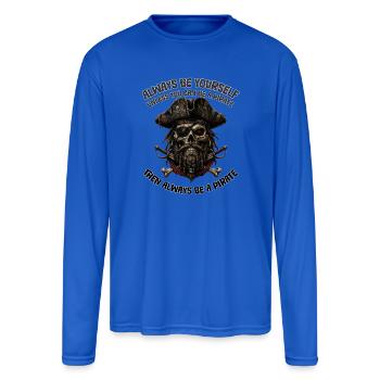 Pirate Skull Motto Tee - Men's Moisture Wicking Performance Long Sleeve T-Shirt - royal blue - Front