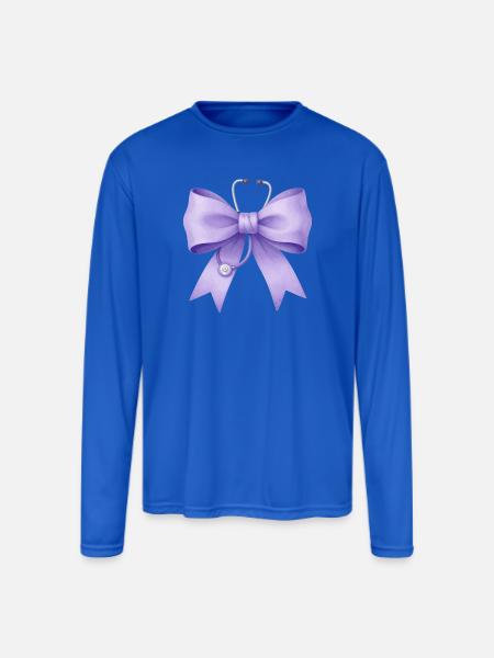 Purple Bow with Stethoscope - Men's Moisture Wicking Performance Long Sleeve T-Shirt - royal blue
