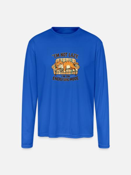 Lazy_Cat - Men's Moisture Wicking Performance Long Sleeve T-Shirt - royal blue