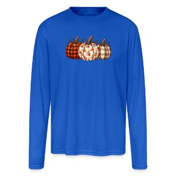 Autumn Patchwork Pumpkins - Men's Moisture Wicking Performance Long Sleeve T-Shirt - royal blue - Front