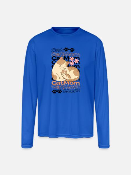 MomCat - Men's Moisture Wicking Performance Long Sleeve T-Shirt - royal blue