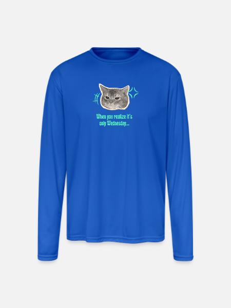 Wednesday Cat Halftone Meme - Men's Moisture Wicking Performance Long Sleeve T-Shirt - royal blue