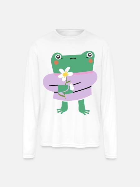 Shy Frog with Flower - Men's Moisture Wicking Performance Long Sleeve T-Shirt - white