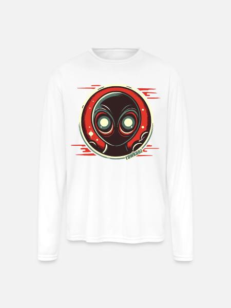 Cosmic Alien Face Illustration - Men's Moisture Wicking Performance Long Sleeve T-Shirt - white