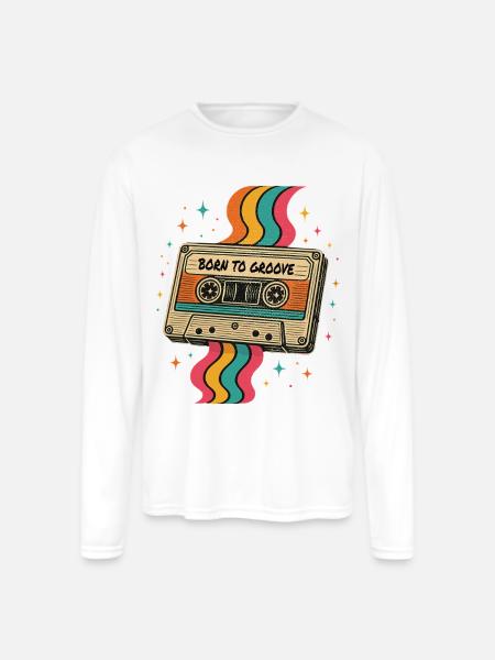 Vintage Boho Cassette Tape Design - Men's Moisture Wicking Performance Long Sleeve T-Shirt - white