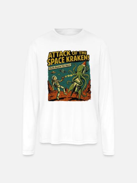 Attack of the Space Kraken - Men's Moisture Wicking Performance Long Sleeve T-Shirt - white