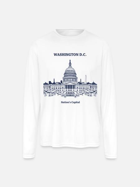 Capitol Skyline in Blue - Men's Moisture Wicking Performance Long Sleeve T-Shirt - white