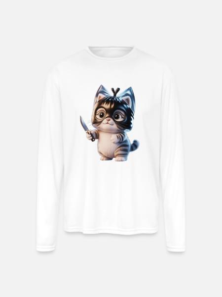 Ninja Kitten with Dagger - Men's Moisture Wicking Performance Long Sleeve T-Shirt - white