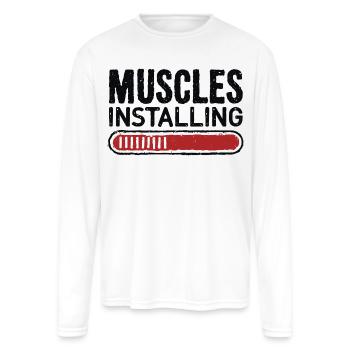 Muscles Installing Progress Bar - Men's Moisture Wicking Performance Long Sleeve T-Shirt - white - Front