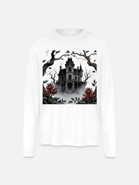 Gothic Manor in Mist - Men's Moisture Wicking Performance Long Sleeve T-Shirt - white