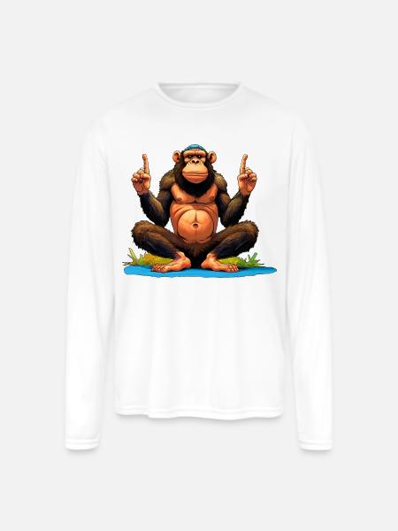 Monkey Yoga / Yogi Monkey - Men's Moisture Wicking Performance Long Sleeve T-Shirt - white