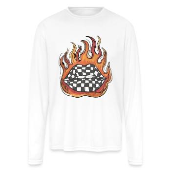Flaming Checkered Lips - Men's Moisture Wicking Performance Long Sleeve T-Shirt - white - Front