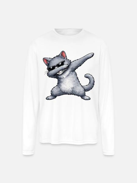 Dabbing Russian Blue Cat - Men's Moisture Wicking Performance Long Sleeve T-Shirt - white