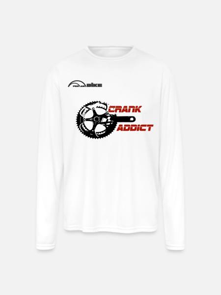 Crank Addict Cycle Gear - Men's Moisture Wicking Performance Long Sleeve T-Shirt - white