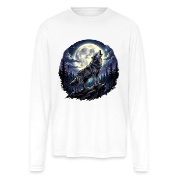 Howling Wolf Full Moon Forest - Men's Moisture Wicking Performance Long Sleeve T-Shirt - white - Front