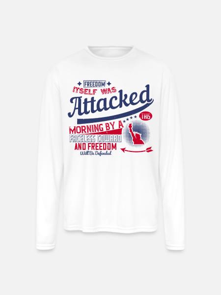 Freedom Morning Attacked Graphic - Men's Moisture Wicking Performance Long Sleeve T-Shirt - white