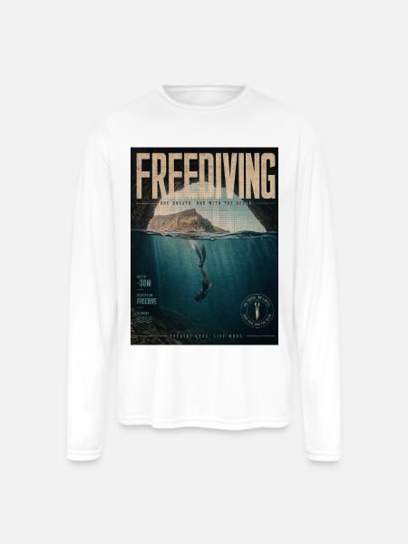 Freediving Depths Ocean Poster - Men's Moisture Wicking Performance Long Sleeve T-Shirt - white