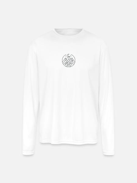 Moonlit Mountain River Line Art - Men's Moisture Wicking Performance Long Sleeve T-Shirt - white