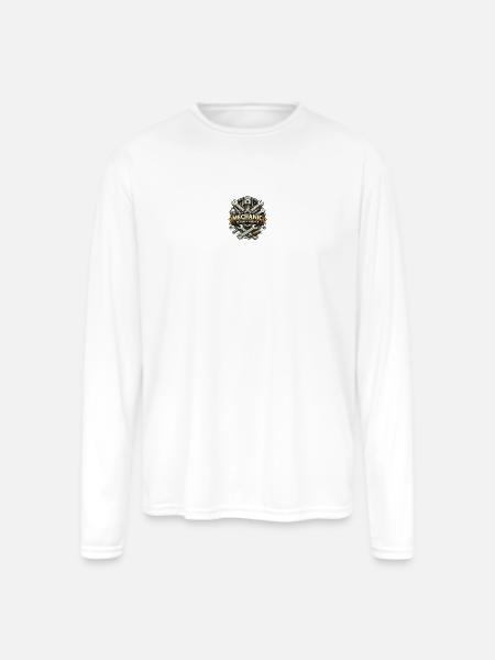 Mechanic Gear Emblem - Men's Moisture Wicking Performance Long Sleeve T-Shirt - white