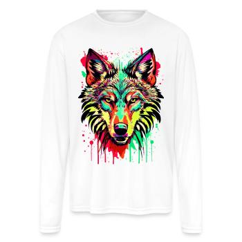 Wolf colourful - Howling Wolf Illustration - Men's Moisture Wicking Performance Long Sleeve T-Shirt - white - Front