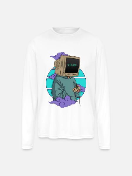 Escape Console Hoodie - Men's Moisture Wicking Performance Long Sleeve T-Shirt - white