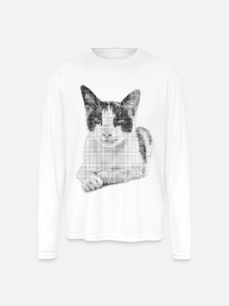 Calico Cat Halftone - Men's Moisture Wicking Performance Long Sleeve T-Shirt - white