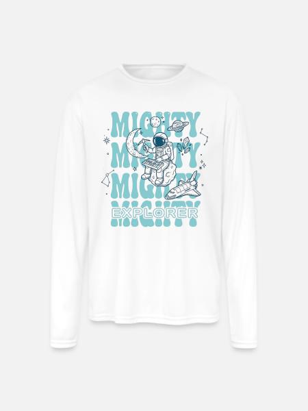 Moonlit Explorer Astronaut - Men's Moisture Wicking Performance Long Sleeve T-Shirt - white