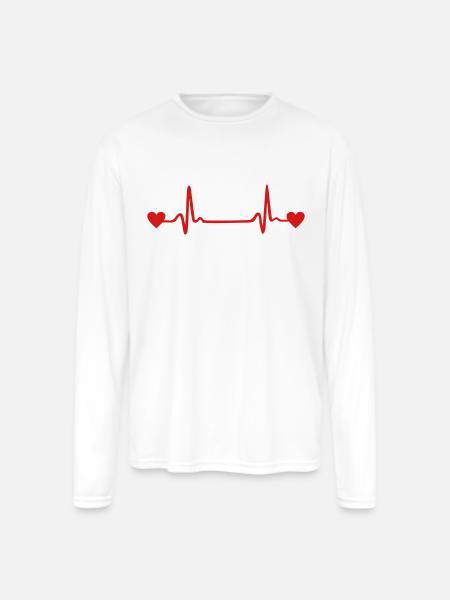 Heartbeat, EKG, ECG, Heart - Men's Moisture Wicking Performance Long Sleeve T-Shirt - white