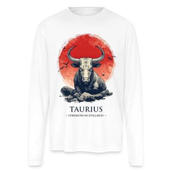 Taurus Bull at Sunset Circle - Men's Moisture Wicking Performance Long Sleeve T-Shirt - white - Front