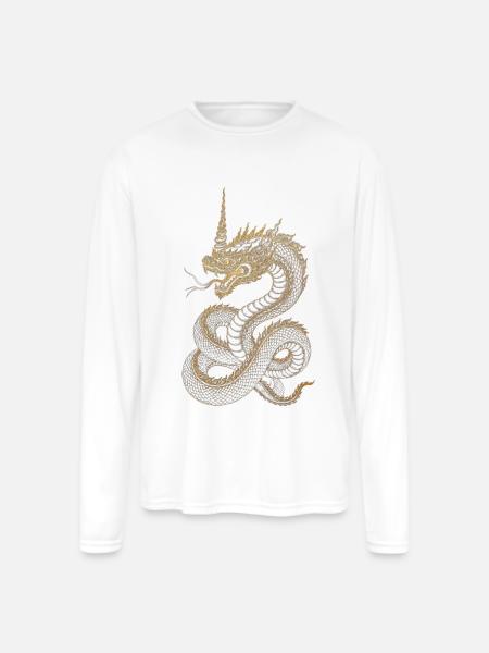 Golden Dragon Embroidery Art - Men's Moisture Wicking Performance Long Sleeve T-Shirt - white