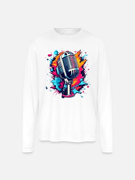 Colourful Microphone Splash - Men's Moisture Wicking Performance Long Sleeve T-Shirt - white