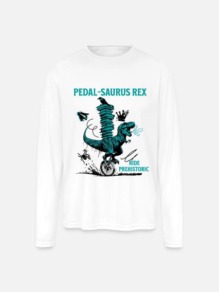Pedal-Saurus Rex – Ride Prehistoric - Men's Moisture Wicking Performance Long Sleeve T-Shirt - white
