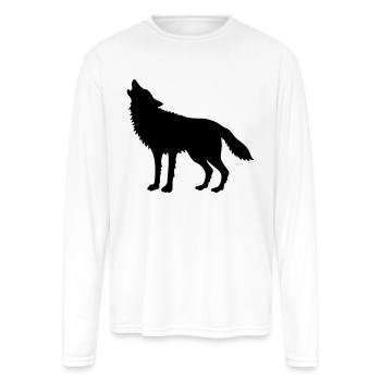 Howling Wolf (Silhouette) - Men's Moisture Wicking Performance Long Sleeve T-Shirt - white - Front