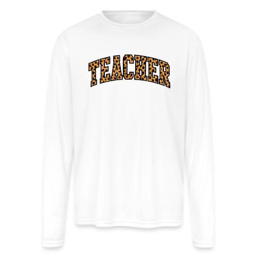 Leopard Print Teacher Typography - Men's Moisture Wicking Performance Long Sleeve T-Shirt