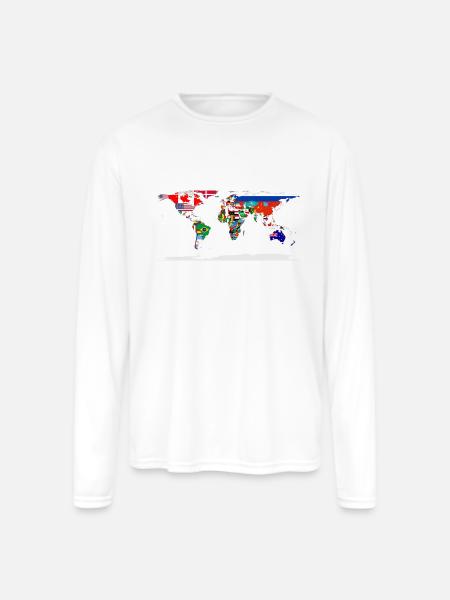Flag Map Of The World - Men's Moisture Wicking Performance Long Sleeve T-Shirt - white