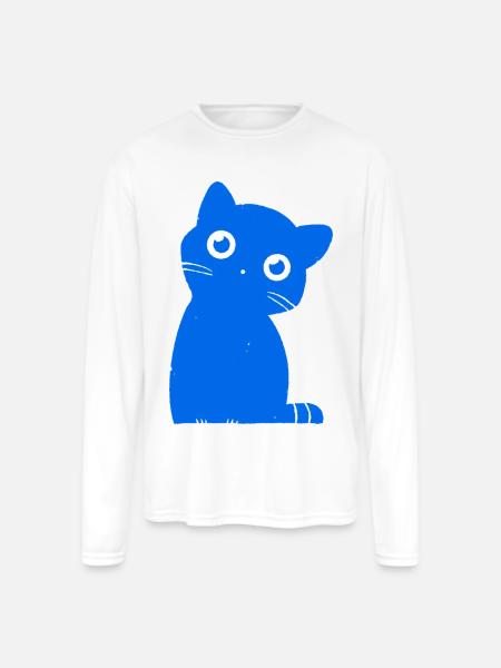 Azure Blue Cat Silhouette - Men's Moisture Wicking Performance Long Sleeve T-Shirt - white