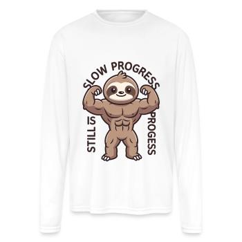 Sloth Muscle Flex: Slow Progress Gains - Men's Moisture Wicking Performance Long Sleeve T-Shirt - white - Front