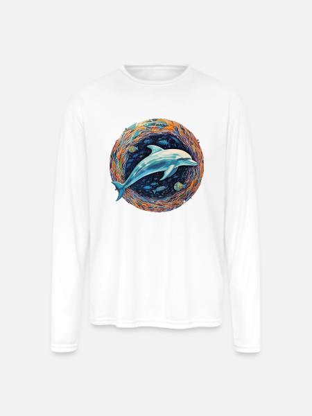 Dolphin Celestial - Luminous Depths - Men's Moisture Wicking Performance Long Sleeve T-Shirt - white