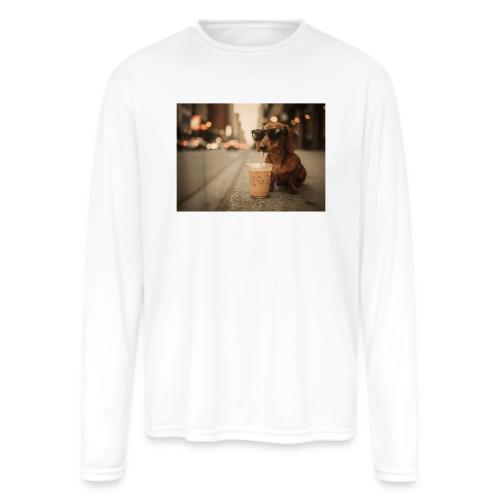 Funny Dachshund Iced Coffee Lover Tee - Men's Moisture Wicking Performance Long Sleeve T-Shirt