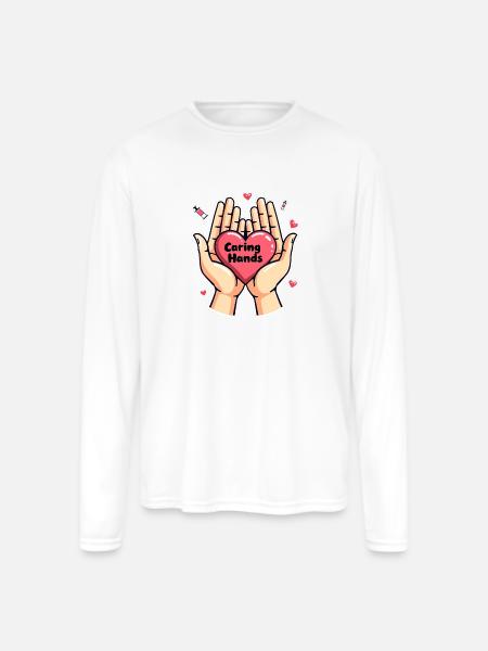 Caring Hands - Men's Moisture Wicking Performance Long Sleeve T-Shirt - white