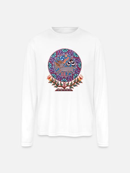 Native Huichol Peyote Deer - Men's Moisture Wicking Performance Long Sleeve T-Shirt - white