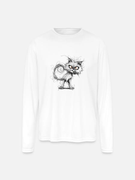 Funny Cat - Men's Moisture Wicking Performance Long Sleeve T-Shirt - white