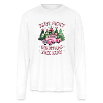 Saint Nick's Christmas Tree Farm, farm fresh trees - Men's Moisture Wicking Performance Long Sleeve T-Shirt - white - Front