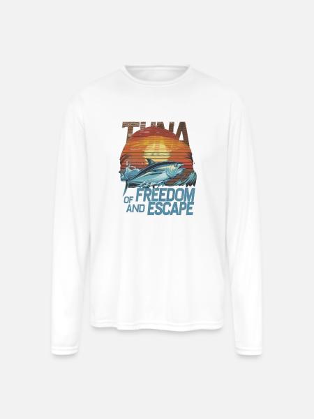 Ocean Depths and Tuna - Men's Moisture Wicking Performance Long Sleeve T-Shirt - white