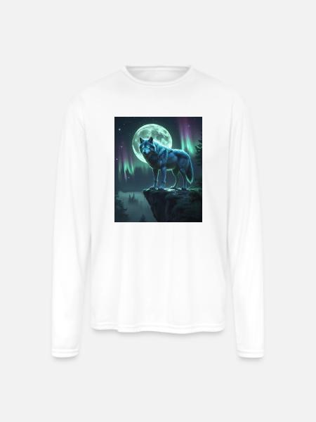 Mystical Wolf Under Moonlight - Men's Moisture Wicking Performance Long Sleeve T-Shirt - white