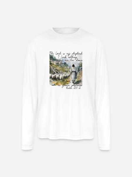 Psalm 23 Shepherd Illustration - Men's Moisture Wicking Performance Long Sleeve T-Shirt - white